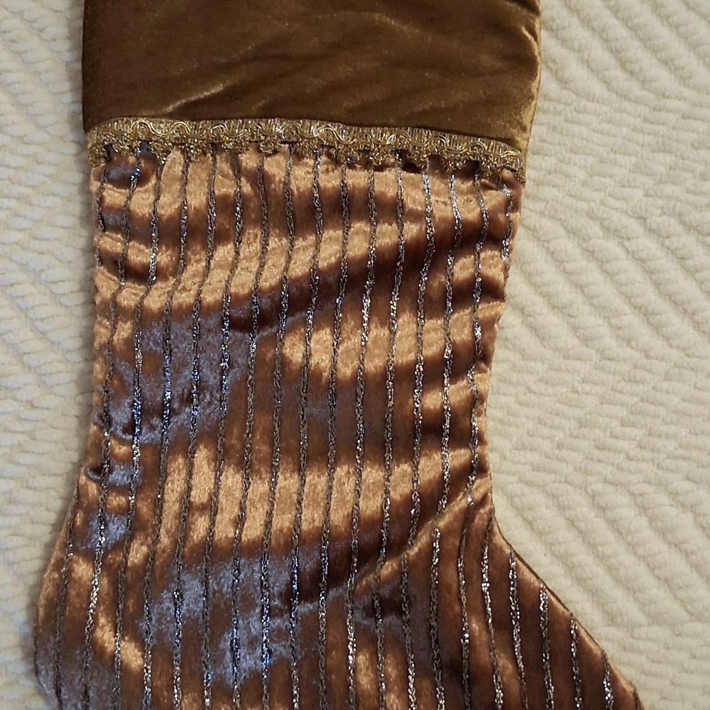 Victorian Style Light Brown/Gold Christmas Velvet Stocking